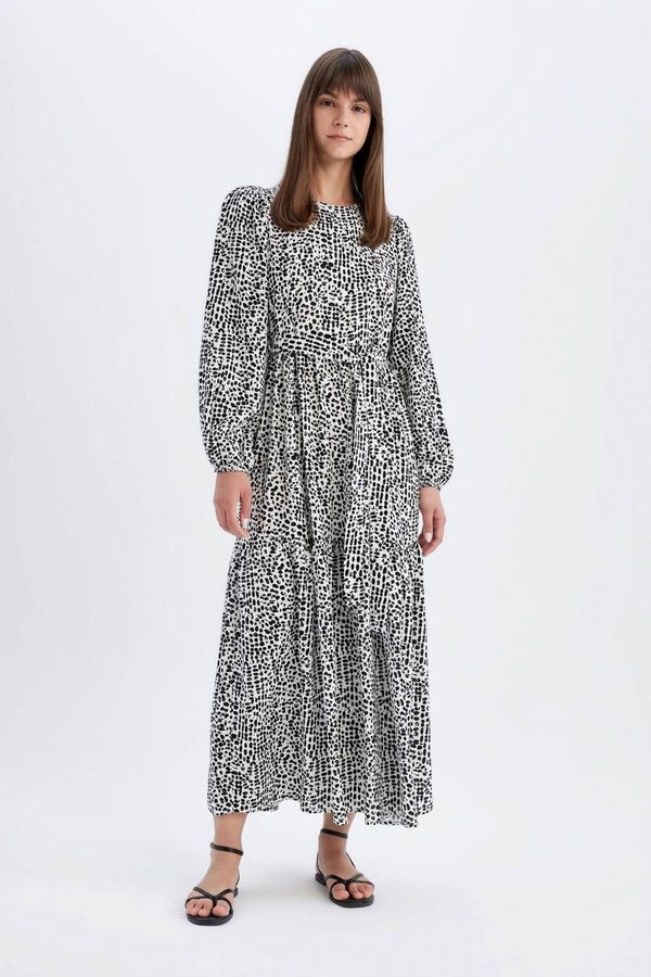 DEFACTO DEFACTO Crew Neck Patterned Viscose Basic Long Sleeve Maxi Dress