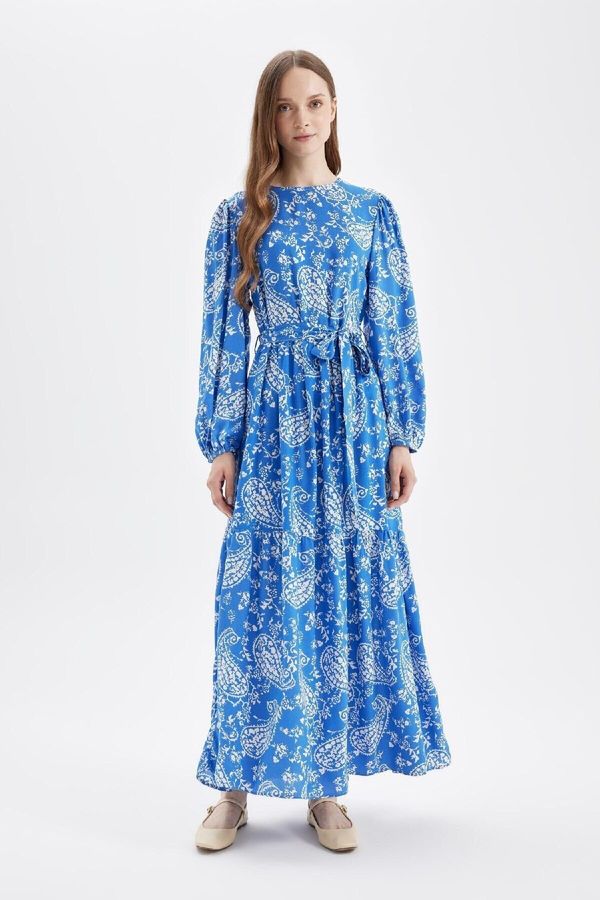 DEFACTO DEFACTO Crew Neck Patterned Viscose Long Sleeve Maxi Dress