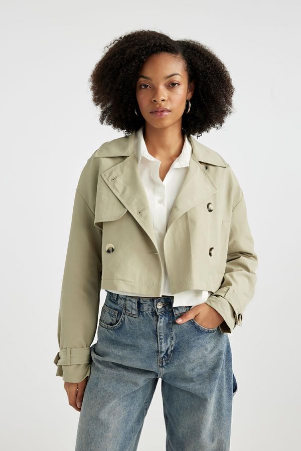 DEFACTO DEFACTO Crop Crinkle Fabric Trench Coat