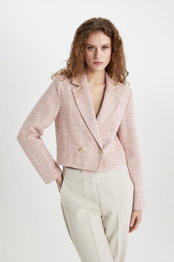 DEFACTO DEFACTO Crop Jacket Lapel Tweed Blazer Jacket