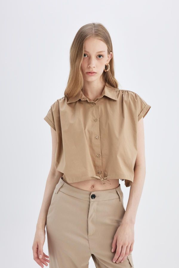 DEFACTO DEFACTO Crop Poplin Short Sleeve Shirt