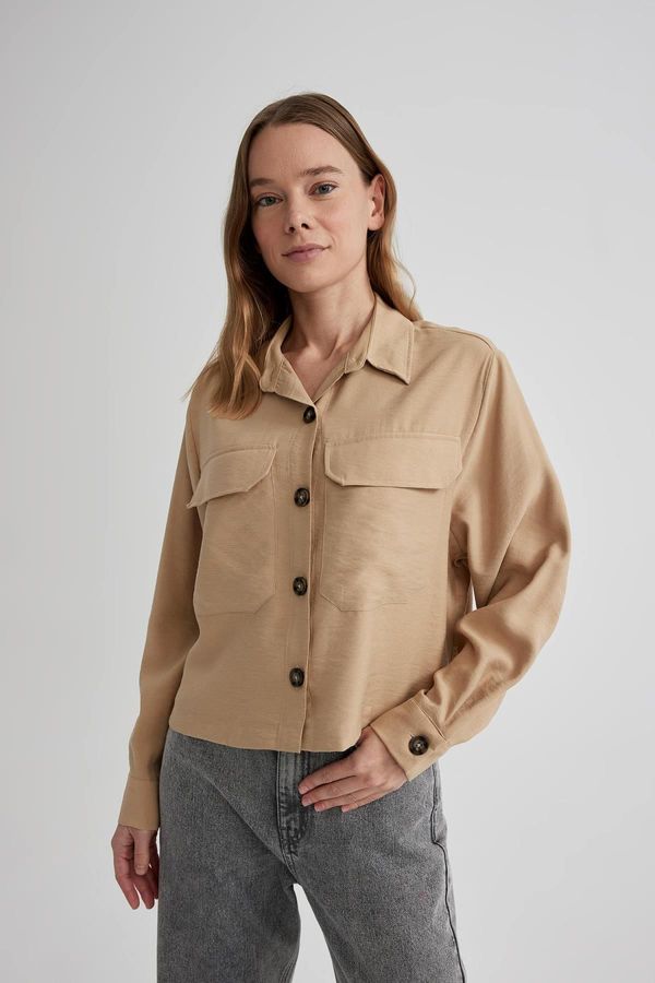 DEFACTO DEFACTO Crop Twill Long Sleeve Shirt