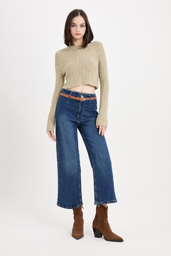 DEFACTO DEFACTO Culotte High Waist Ankle Length Jean Washed Trousers