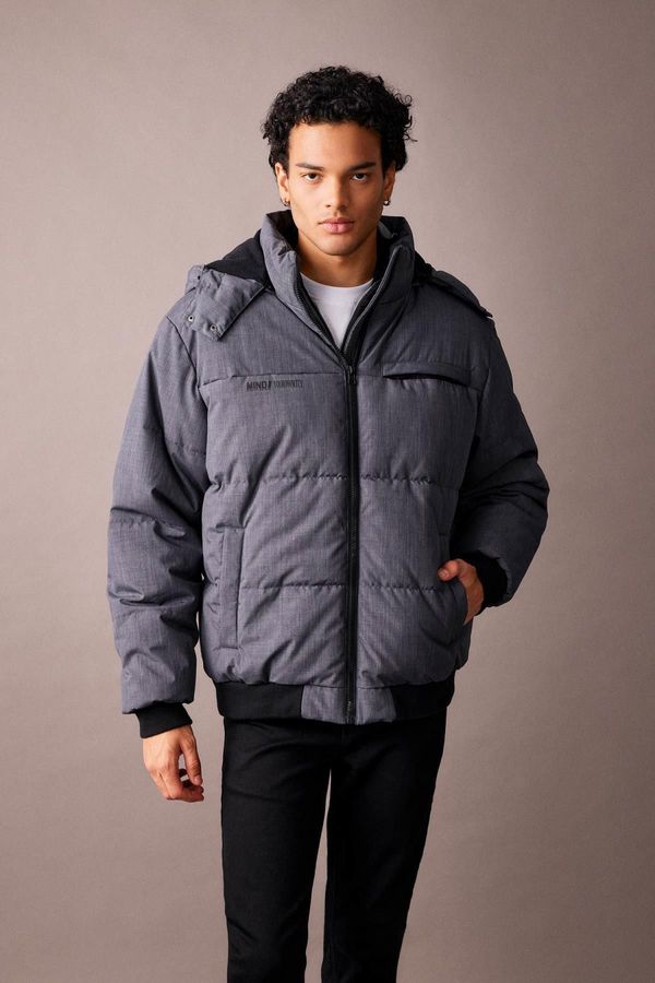 DEFACTO DEFACTO Detachable Hooded Puffer Jacket Zippered Pocket Fleece Lined