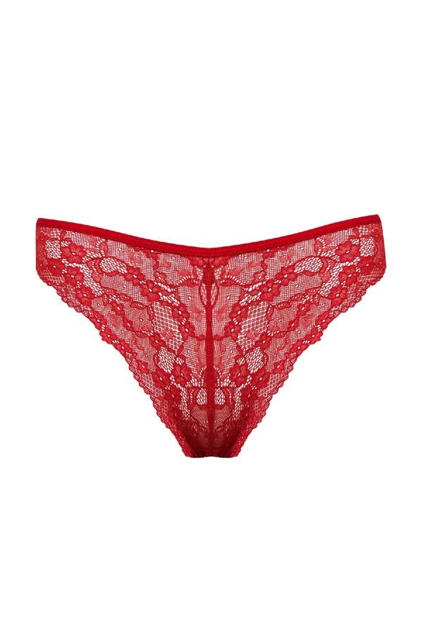 DEFACTO DEFACTO Fall in Love Christmas Themed Red Lace Brazilian Briefs