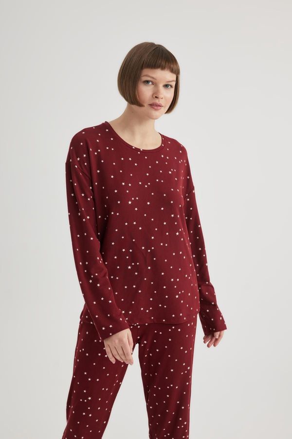 DEFACTO DEFACTO Fall In Love Crew Neck Casual Velour Pajama Top