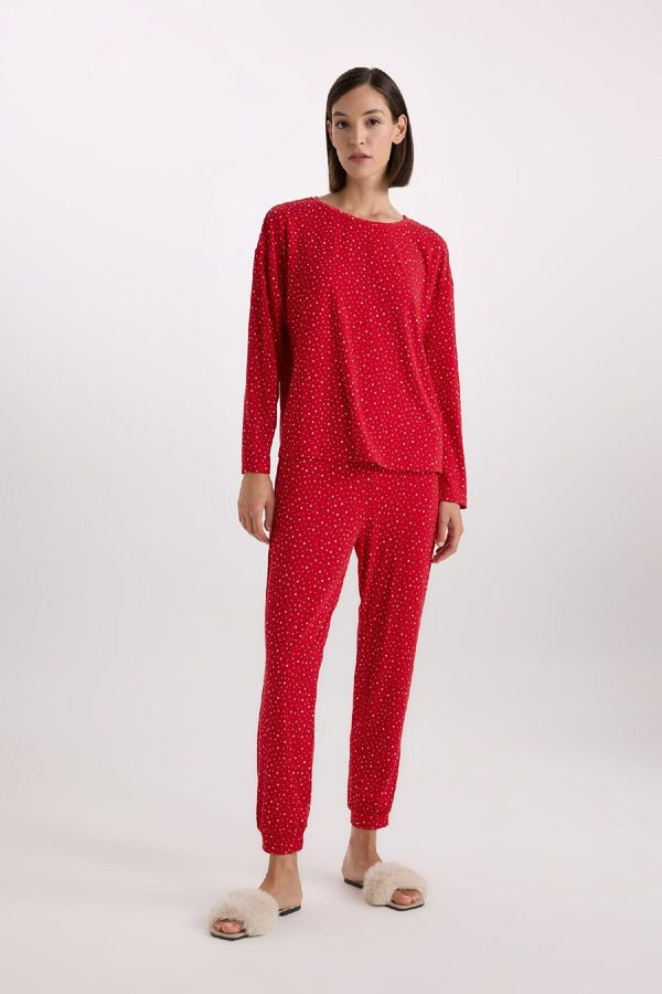 DEFACTO DEFACTO Fall in Love Pajama Set Softshell Long Sleeve Top Elastic Waist Long Bottom