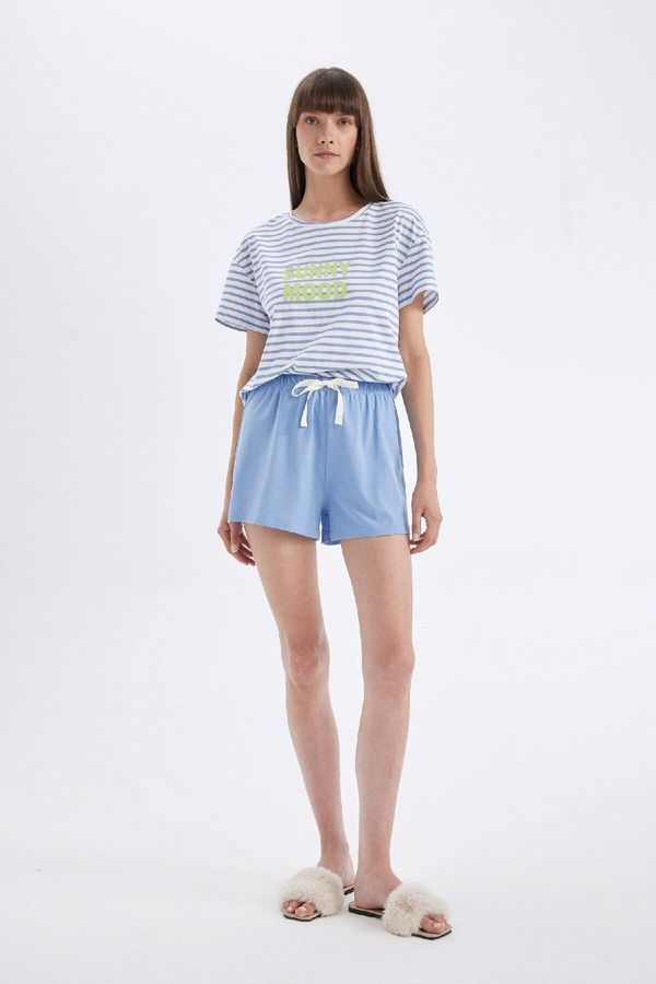 DEFACTO DEFACTO Fall in Love Striped Short Sleeve Shorts Pajama Set