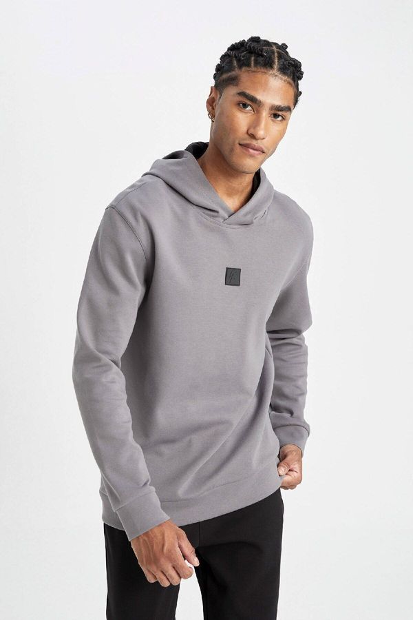 DEFACTO DEFACTO Fit Men's Gray Standard Fit Hooded Sportsman Sweatshirt