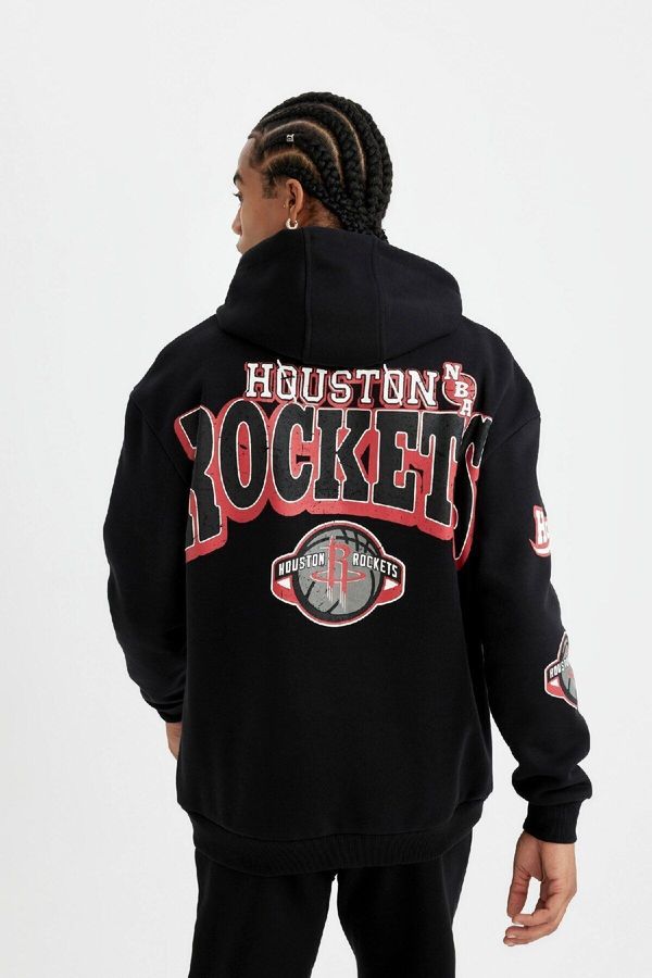 DEFACTO DEFACTO Fit Nba Houston Rockets Comfort Fit Hooded Thick Sweatshirt