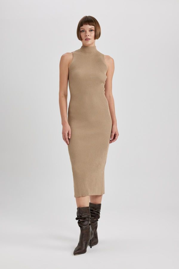 DEFACTO DEFACTO Fitted Half Turtleneck Sleeveless Ribbed Midi Dress