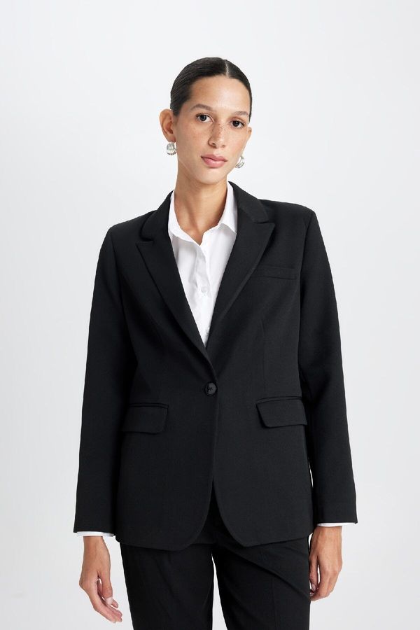 DEFACTO DEFACTO Fitted Jacket Collar Button Closure Basic Plain Blazer Jacket