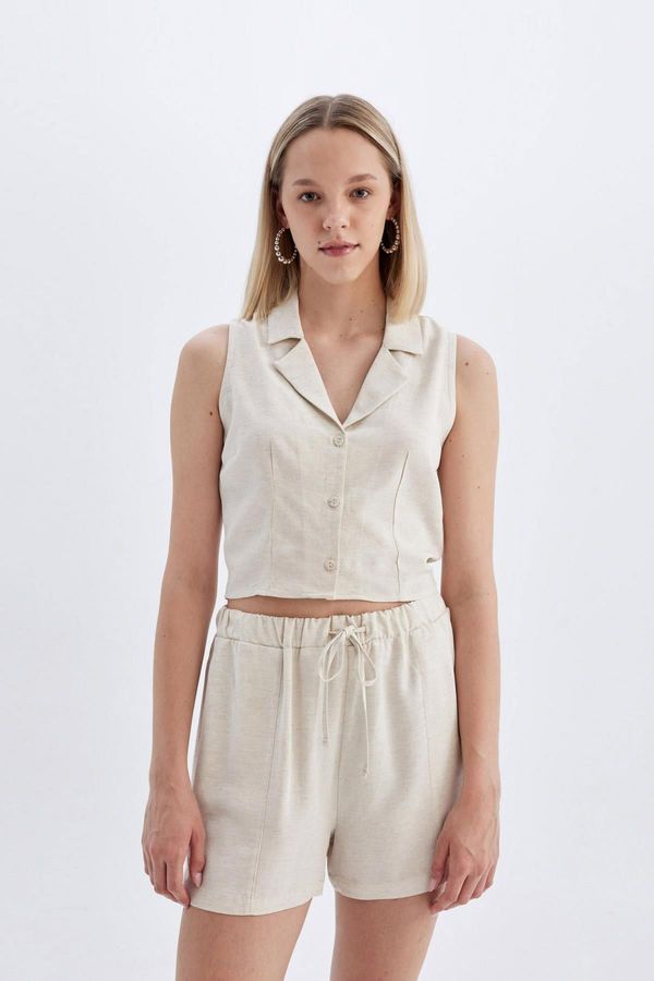 DEFACTO DEFACTO Fitted Pajama Collar Linen Blend Sleeveless Shirt