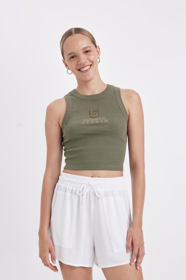 DEFACTO DEFACTO Fitted Printed Crew Neck Ribbed Camisole Athlete