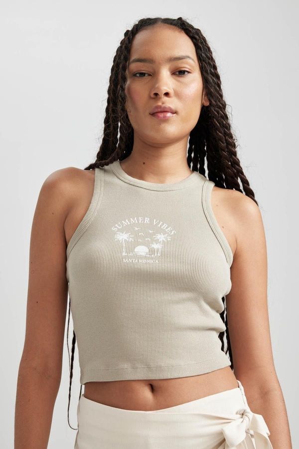 DEFACTO DEFACTO Fitted Printed Crew Neck Ribbed Camisole Undershirt