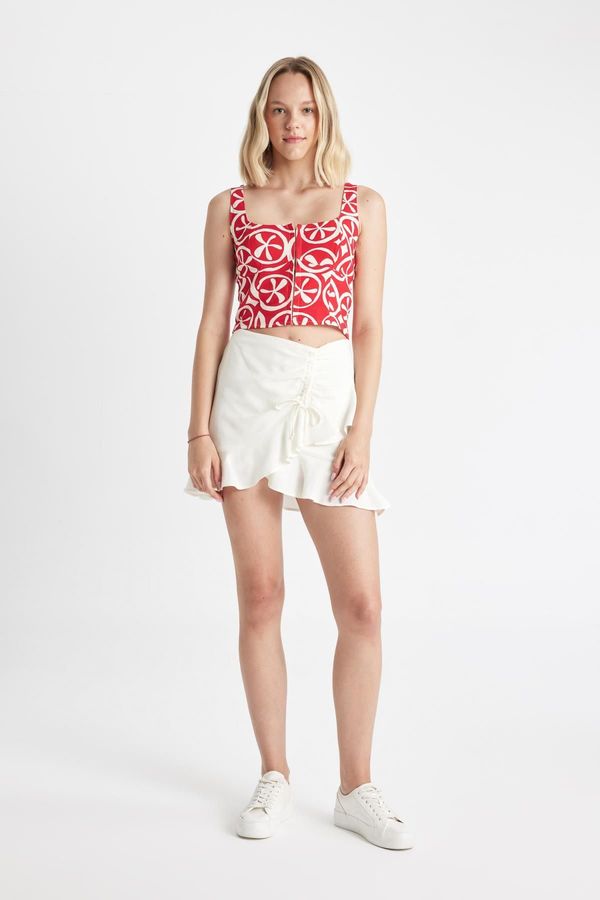 DEFACTO DEFACTO Flounce Basic Plain Linen Mini Skirt