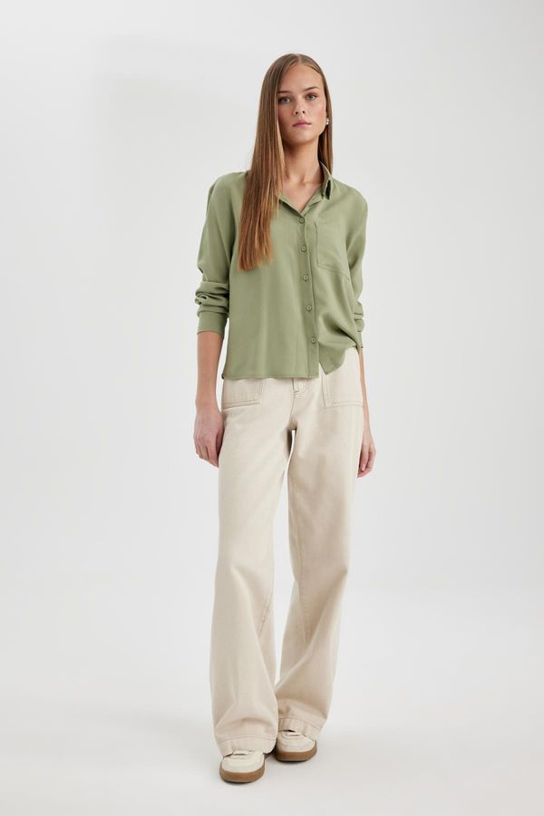 DEFACTO DEFACTO Gabardine Trousers Wide Leg Wide Leg Basic Plain Pocket Standard Length Normal Waist