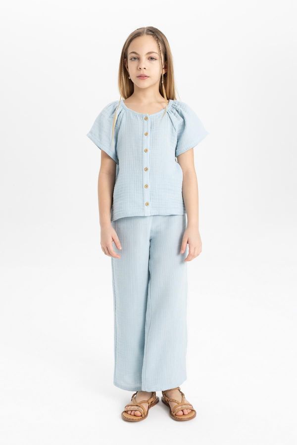 DEFACTO DEFACTO Girl 2-Piece Set Short Sleeve Buttoned Blouse Wide Leg Trousers