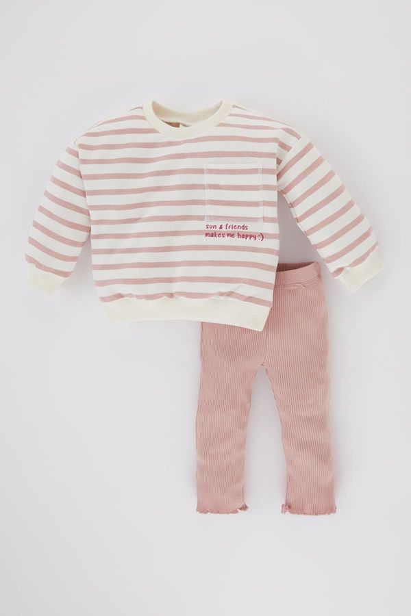 DEFACTO DEFACTO Girl Baby Striped Sweatshirt Tights 2-Piece Set