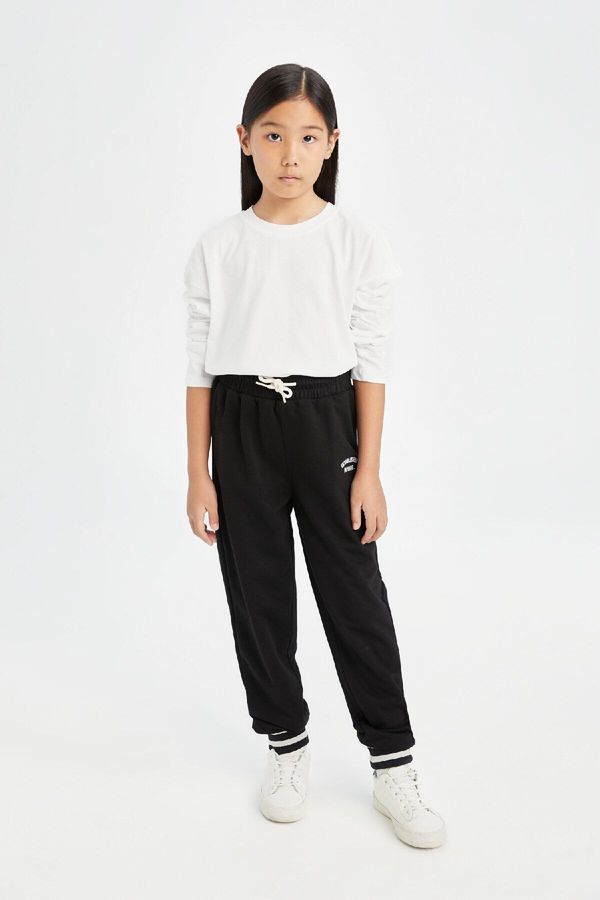 DEFACTO DEFACTO Girl Black Elastic Waist Leg Printed Jogger Sweatpants