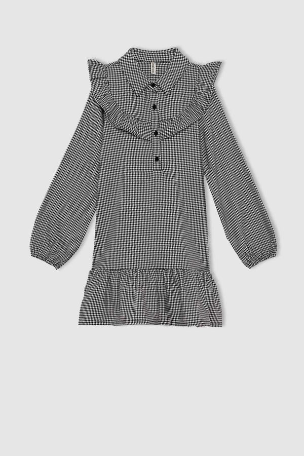 DEFACTO DEFACTO Girl Houndstooth Patterned Woven Dress