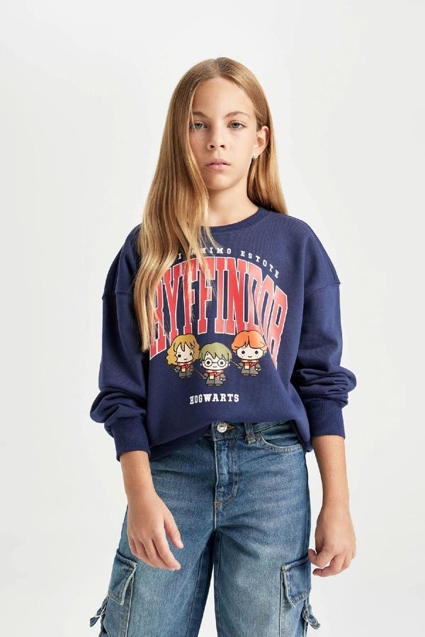 DEFACTO DEFACTO Girl Navy Blue Harry Potter Relax Fit Crew Neck Sweatshirt