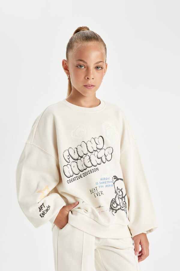 DEFACTO DEFACTO Girl Oversize Fit Crew Neck Printed Sweatshirt