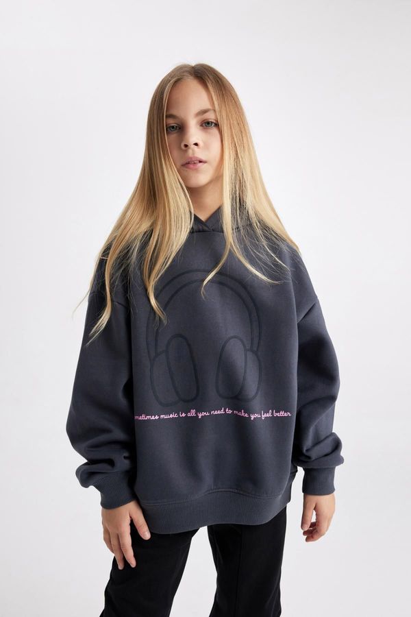 DEFACTO DEFACTO Girl Oversize Fit Hooded Thick Sweatshirt with Soft Fur Inside