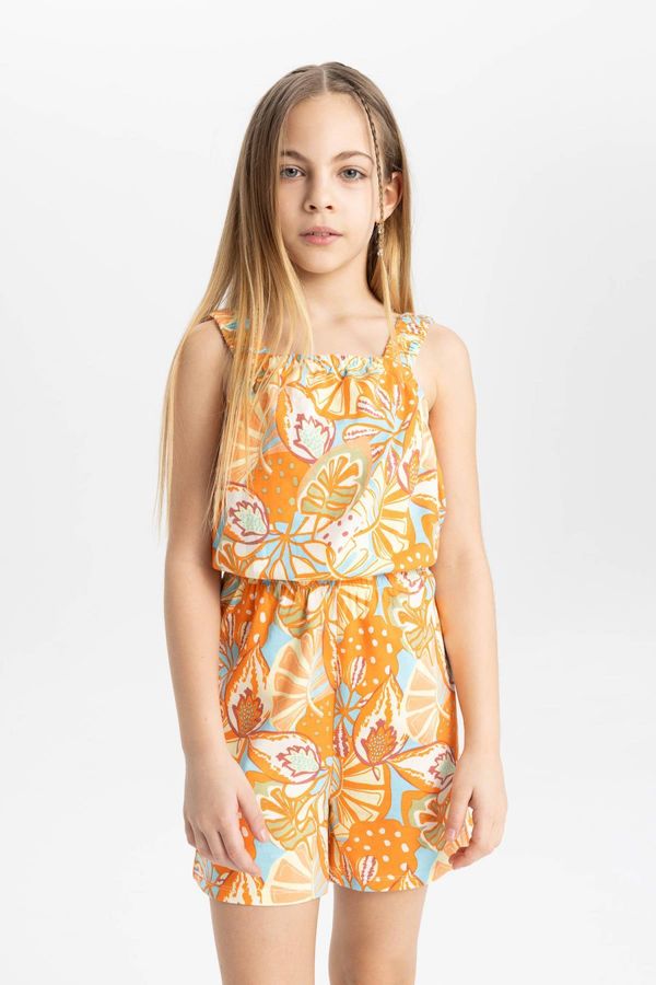 DEFACTO DEFACTO Girl Patterned Strap Short Jumpsuit