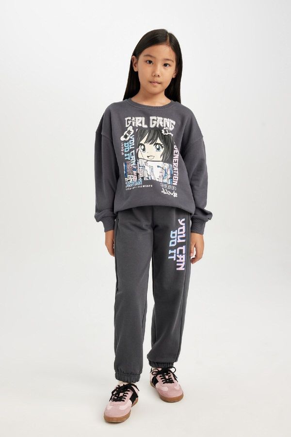 DEFACTO DEFACTO Girl Printed Elastic Waist Leg Pocket Jogger Sweatpants