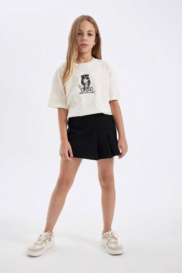 DEFACTO DEFACTO Girl Printed Short Sleeve T-Shirt Shorts Skirt 2-Piece Set