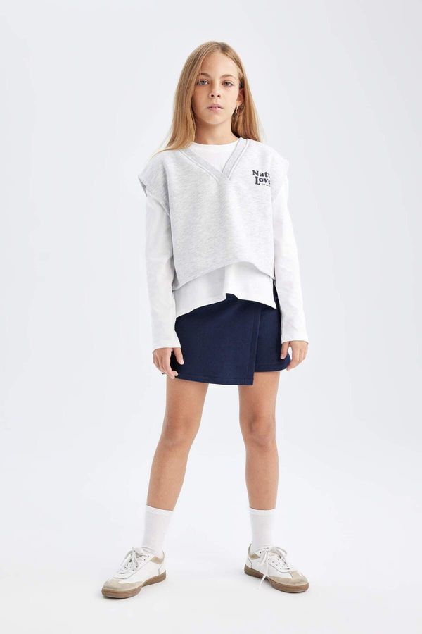 DEFACTO DEFACTO Girl Printed Sweater Long Sleeve T-Shirt Shorts Skirt 3-Piece Set