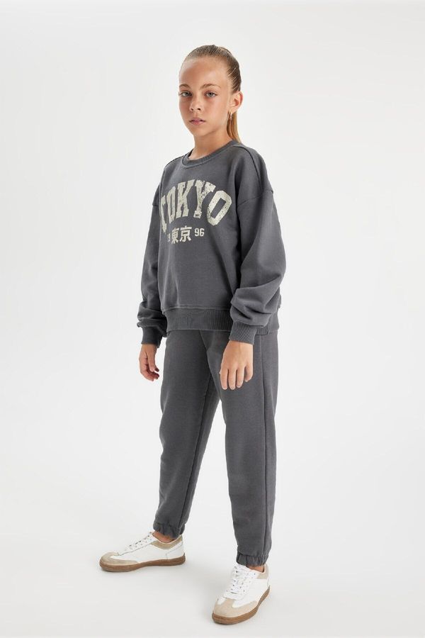 DEFACTO DEFACTO Girl Printed Sweatshirt Tracksuit Bottom 2-Piece Set