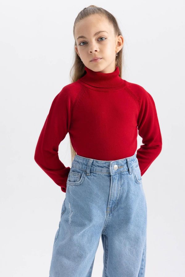 DEFACTO DEFACTO Girl Red Turtleneck Basic Plain Knitwear Sweater