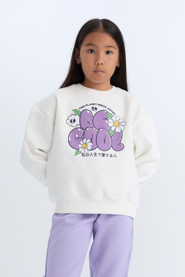 DEFACTO DEFACTO Girl Relax Fit Crew Neck Printed Sweatshirt