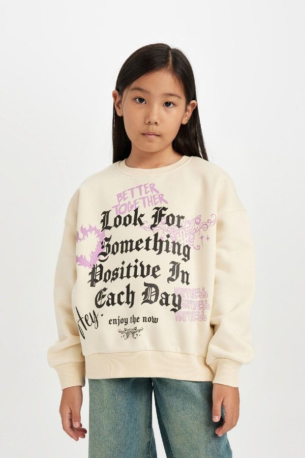 DEFACTO DEFACTO Girl Relax Fit Crew Neck Printed Sweatshirt