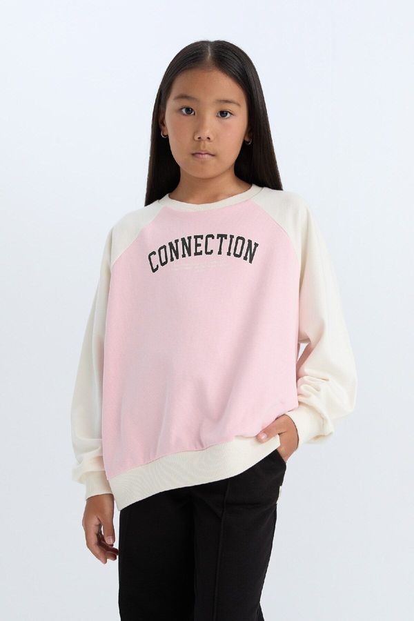 DEFACTO DEFACTO Girl Relax Fit Crew Neck Text Printed Sweatshirt