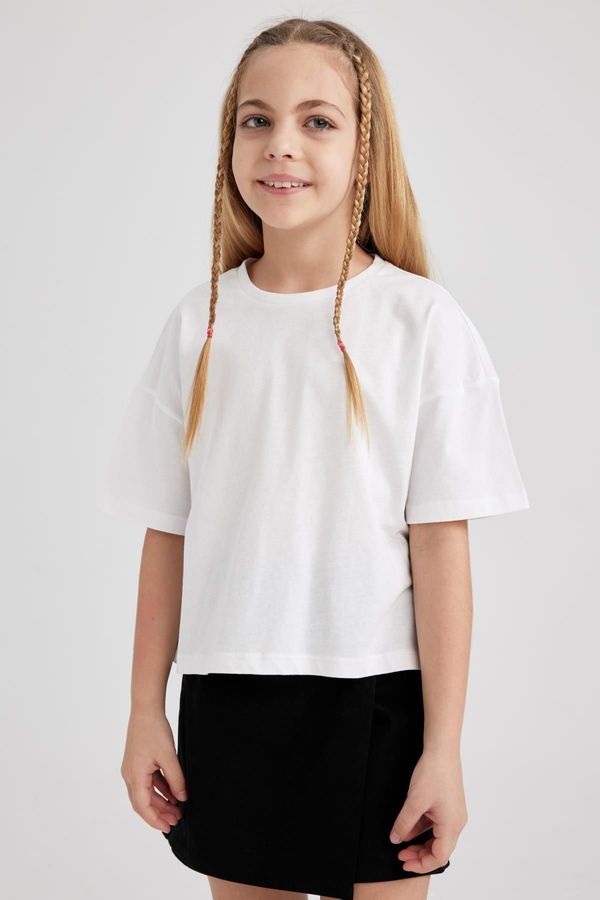 DEFACTO DEFACTO Girl Short Sleeve White Basic T-Shirt