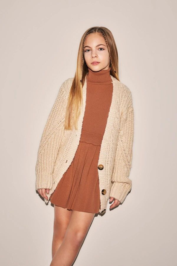 DEFACTO DEFACTO Girl V Neck Knitted Cardigan