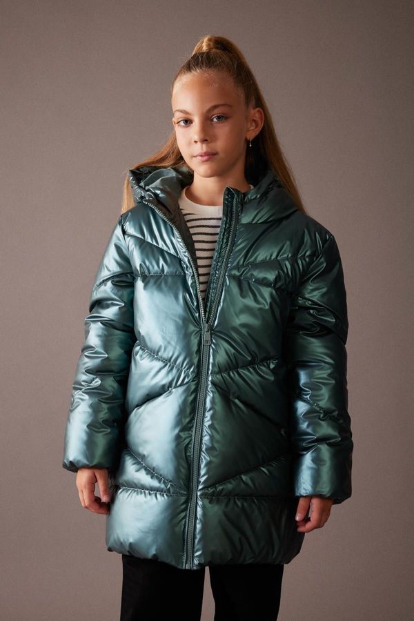 DEFACTO DEFACTO Girl Water Repellent Shiny Hooded Coat