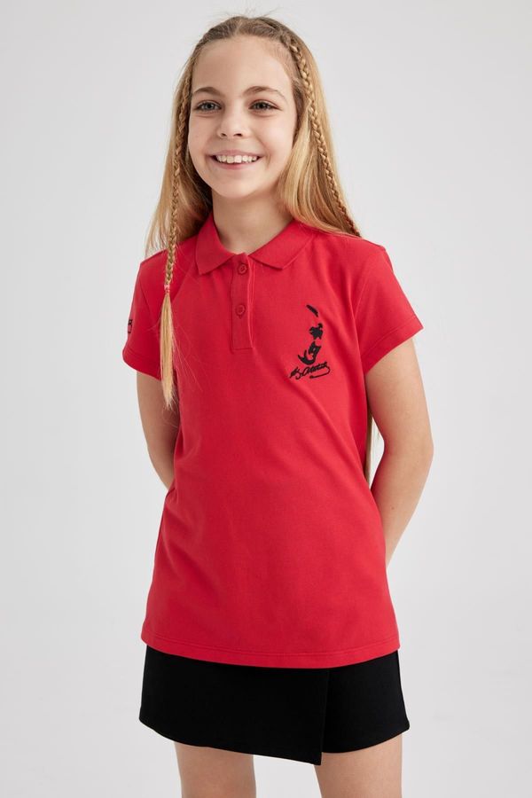 DEFACTO DEFACTO Girl&#39;s Atatürk Printed Pique Short Sleeve Red Polo T-Shirt