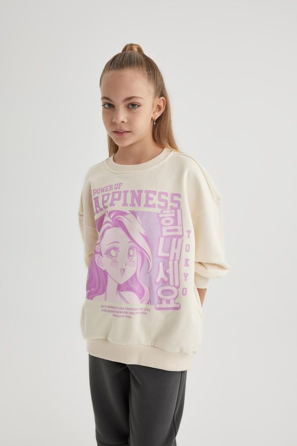 DEFACTO DEFACTO Girl&#39;s Relax Fit Crew Neck Printed Sweatshirt