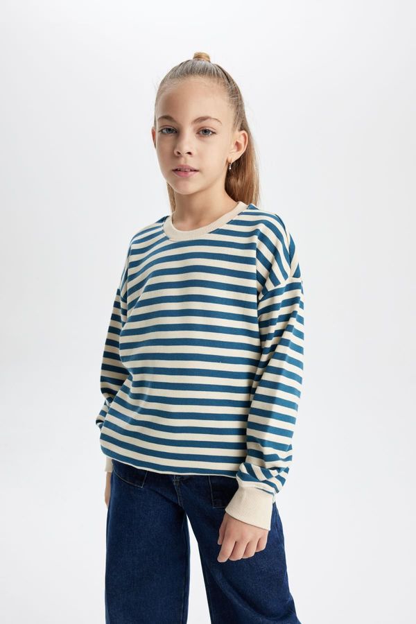 DEFACTO DEFACTO Girl&#39;s Striped Crew Neck Sweatshirt