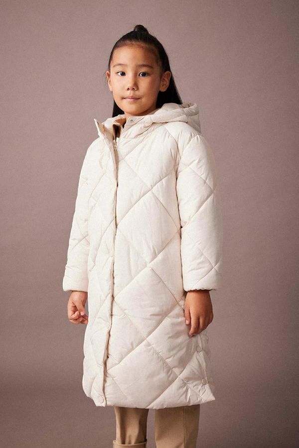 DEFACTO DEFACTO Girl&#39;s Water Repellent Hooded Quilted Long Coat