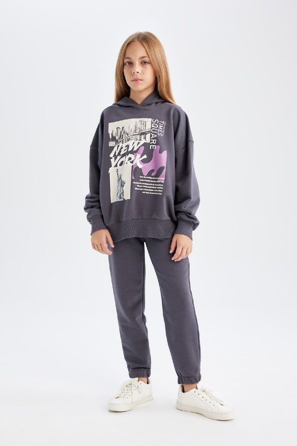 DEFACTO DEFACTO Girls 2-Piece Set Crew Neck Printed Sweatshirt Elastic Waist Jogger Sweatpants