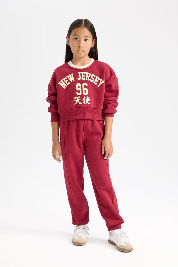DEFACTO DEFACTO Girls 2 Piece Set Printed Thick Fabric Sweatshirt Top Elastic Waist Jogger Tracksuit Bottoms