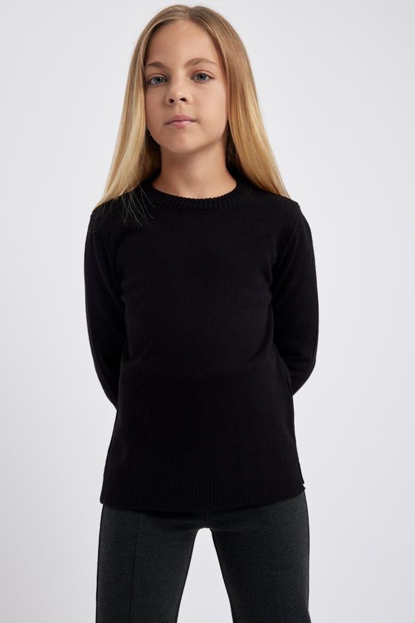 DEFACTO DEFACTO Girl's Black Crew Neck School Sweater