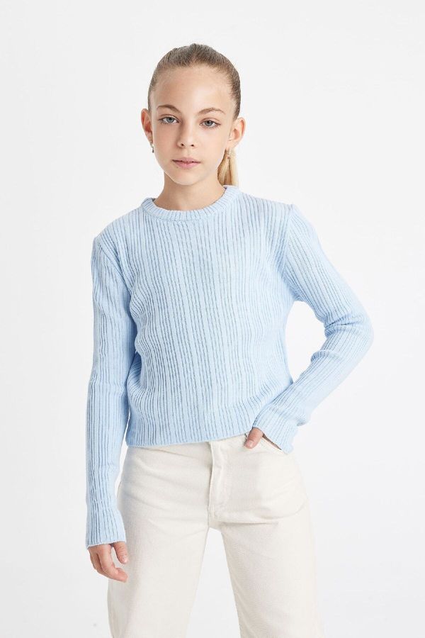 DEFACTO DEFACTO Girl's Blue Standard Fit Crew Neck Knitwear Sweater