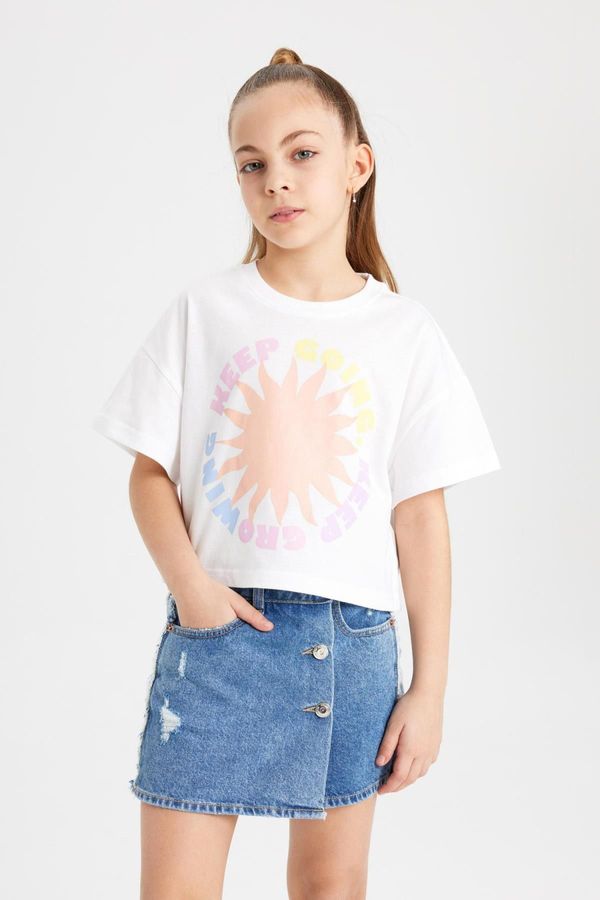 DEFACTO DEFACTO Girls Boxy Fit Crew Neck Printed Short Sleeve T-Shirt