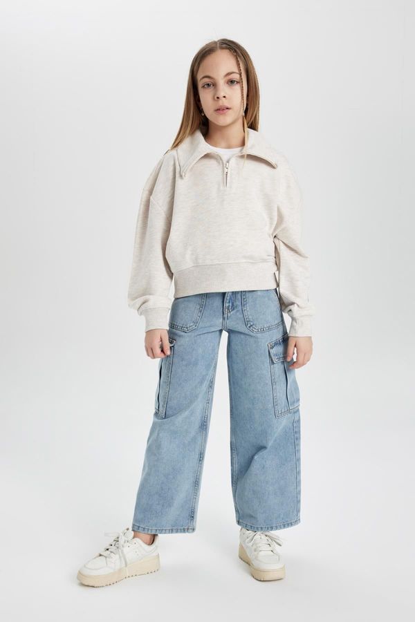 DEFACTO DEFACTO Girl's Cargo Fit Wide Leg Jean Trousers